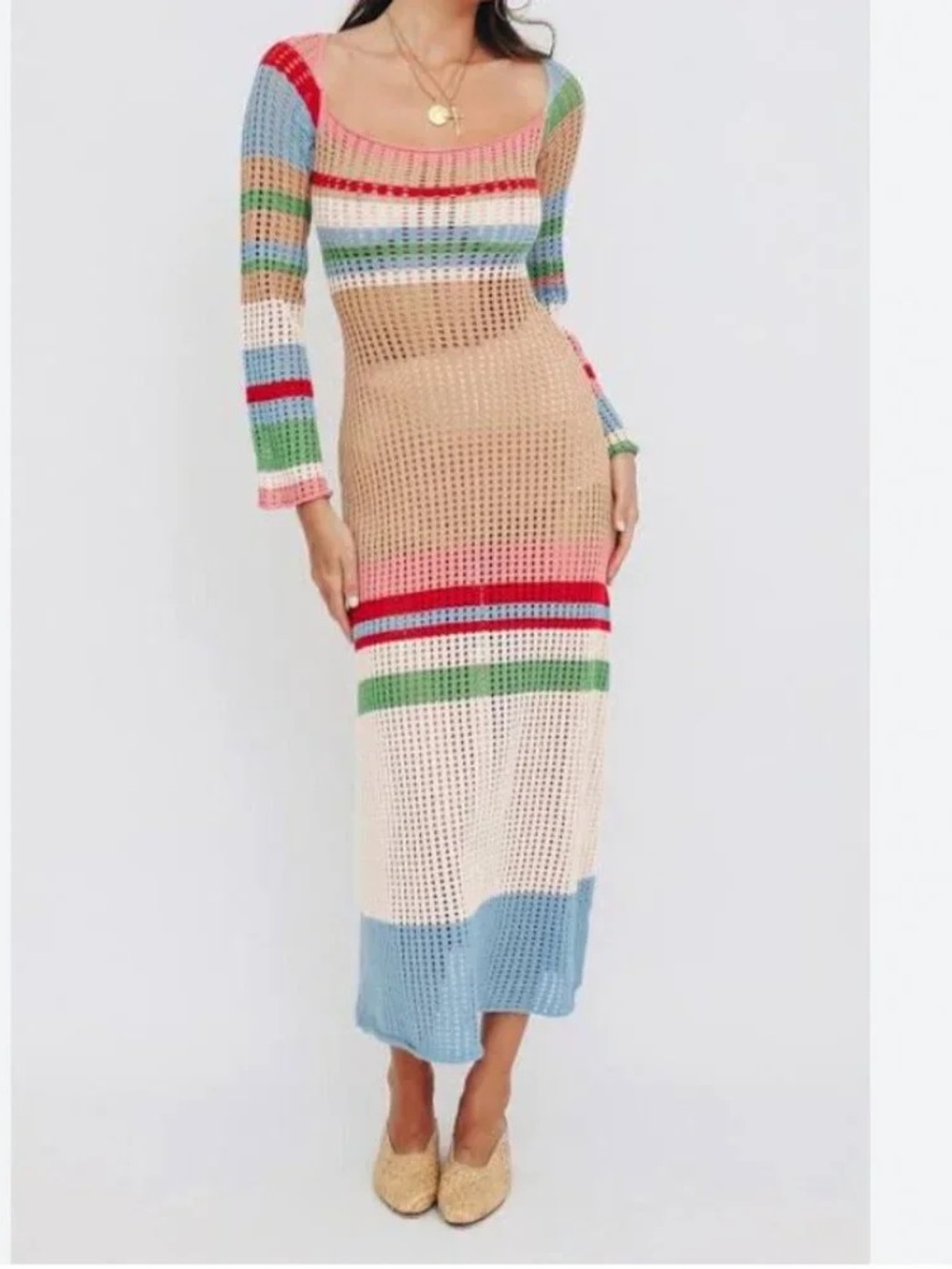 Celleci Boutique Crochet Maxi Dress Long sleeves Sz S